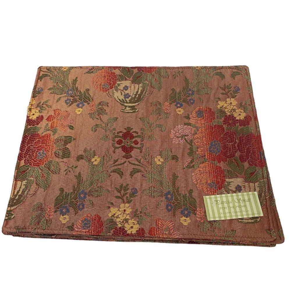 Patricia Spratt Tapestry Floral Placemats Set of 4 Brown Red Reversible NWT